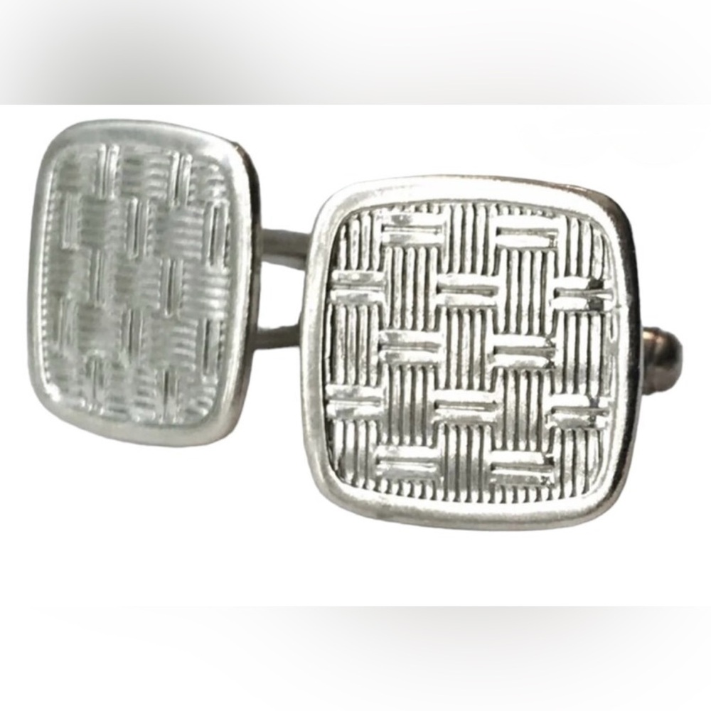 Retro SilverTone Geometric Grid Cufflinks, Classic Mid Century Modern